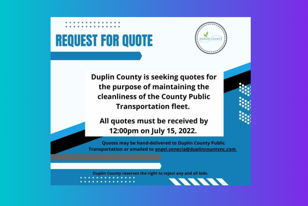 COUNTY OF DUPLIN: Seeking Quotes For Maintaining The Cleanliness of the County Public Transportation Fleet