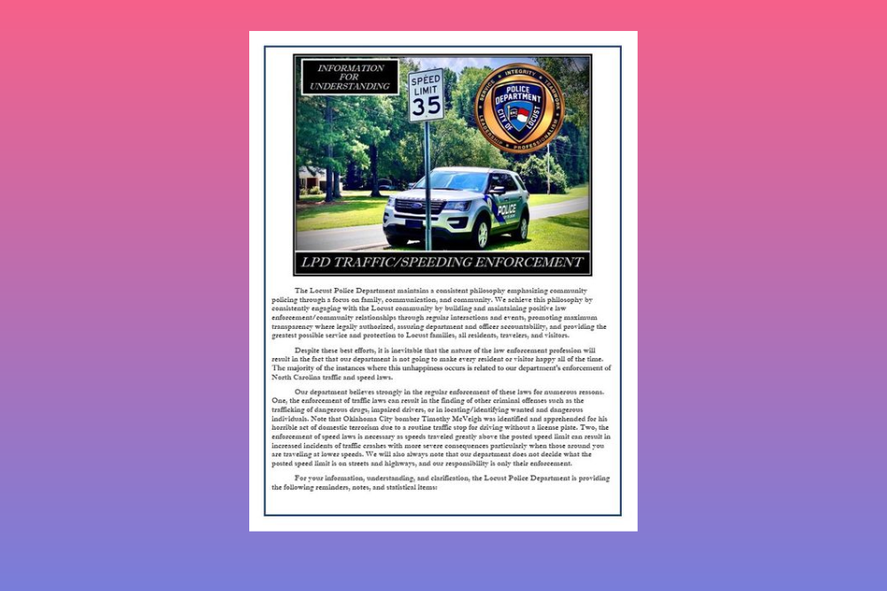 CITY OF LOCUST POLICE DEPARTMENT: Traffic/Speeding Enforcement Information For Understanding CITY OF LOCUST POLICE DEPARTMENT: Traffic/Speeding Enforcement Information For Understanding