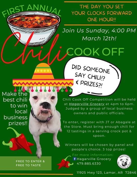 First Annual Chili Cook-Off to be held March 4, 2023