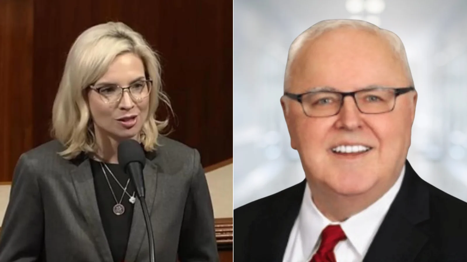 U.S. Rep. Ashley Hinson (R-Waterloo), left, and Jim Weisemeyer, AgBull Media