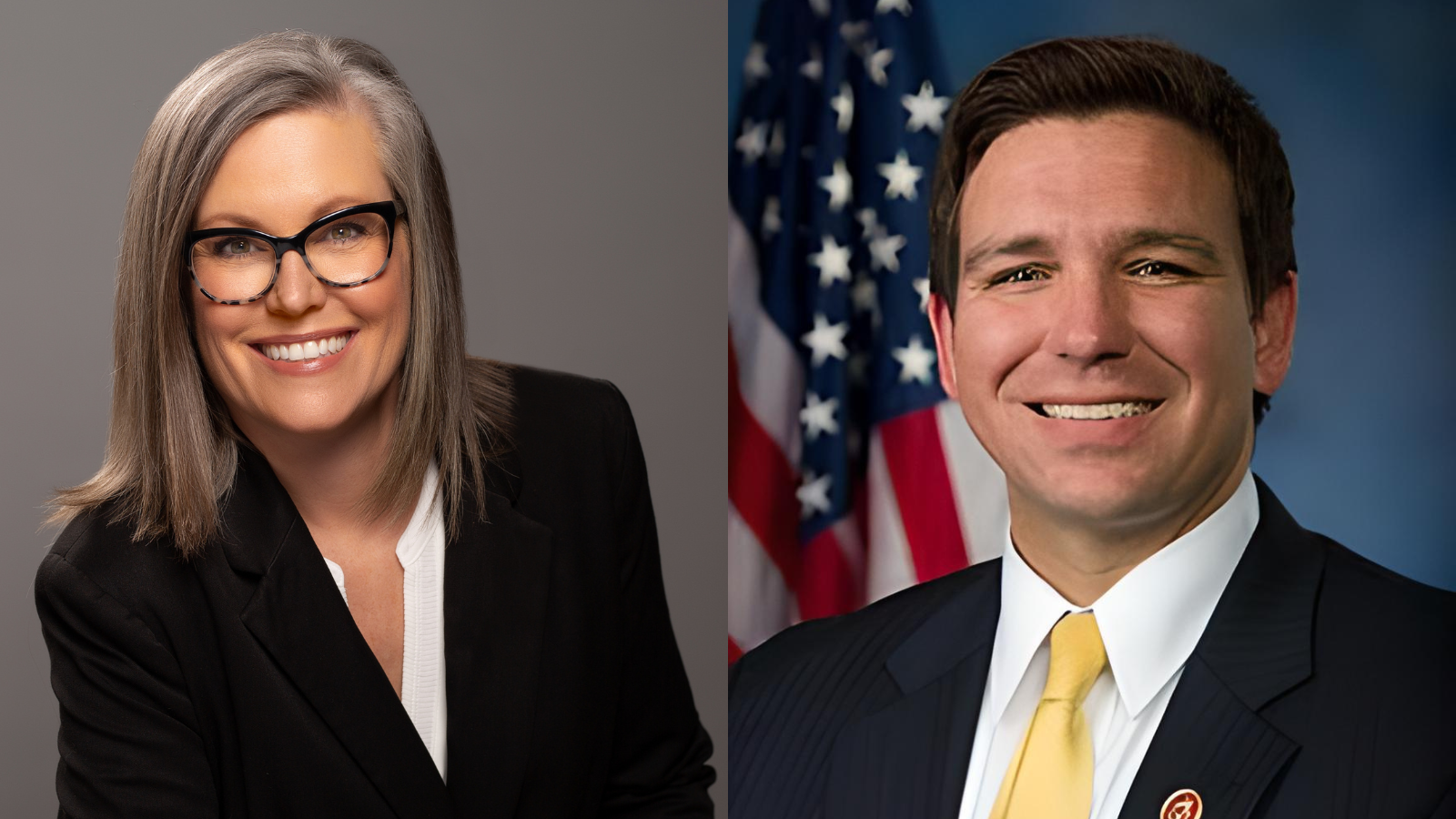 Katie Hobbs is the governor of Arizona; Florida Gov. Ron DeSantis, right, recently signed a bill allowing Floridians to carry concealed, legally obtained guns without a permit.
