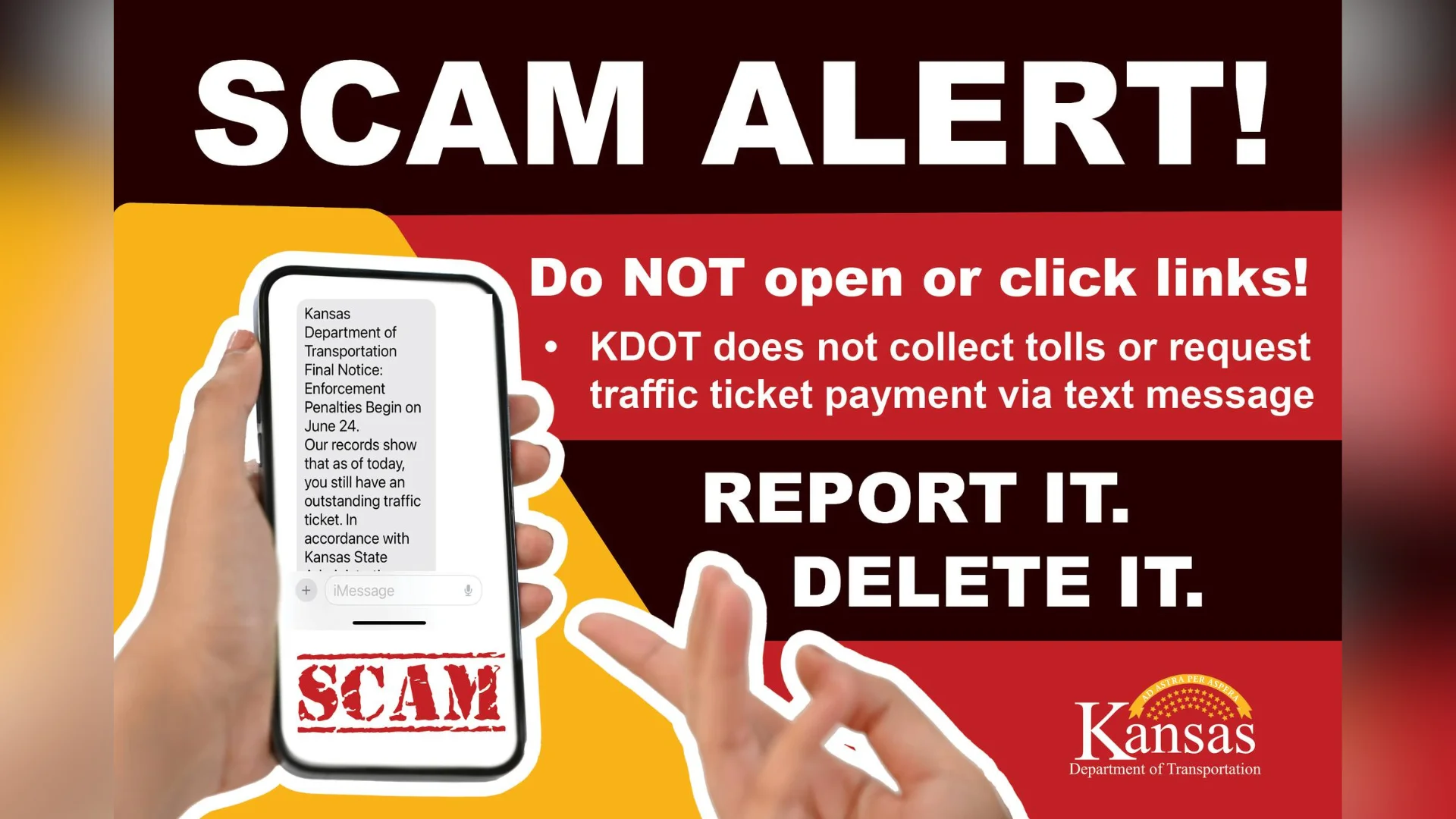 KDOT warns public about scam texts impersonating transportation department