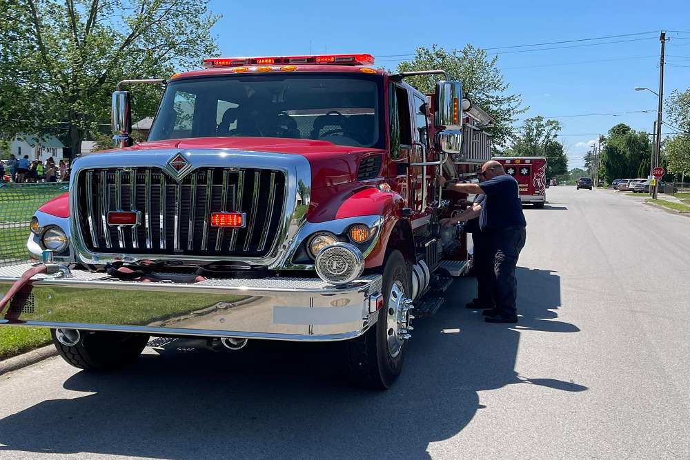 Sullivan City Fire had the honor of helping to cool down some kids today at the First Christian Church in Sullivan for their Backyard Bible Club kids.