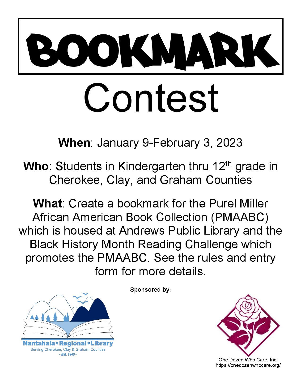 ANDREWS PUBLIC LIBRARY: Bookmark Contest at Nantahala Regional Library & One Dozen Who Care, Inc