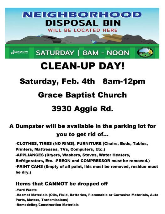Clean Up Day to be held Feb. 4, 2023 Clean Up Day to be held Feb. 4, 2023