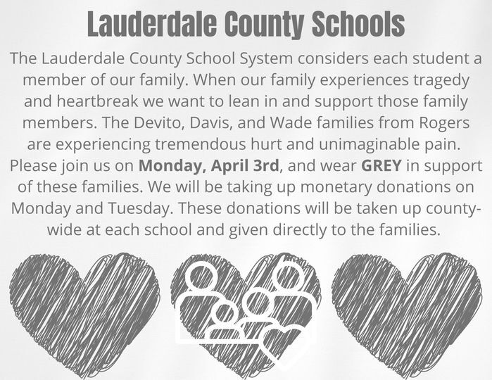 Lauderdale County Schools Wear Grey in Support and Honor of the Families Who Are Experiencing Such Heartbreak