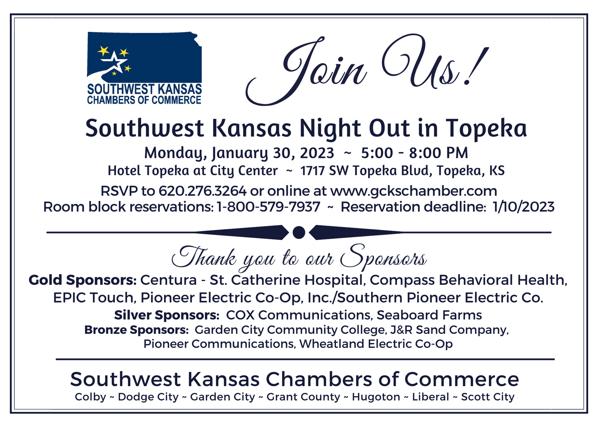 Southwest Kansas Chambers Night Out In Topeka on Jan 30
