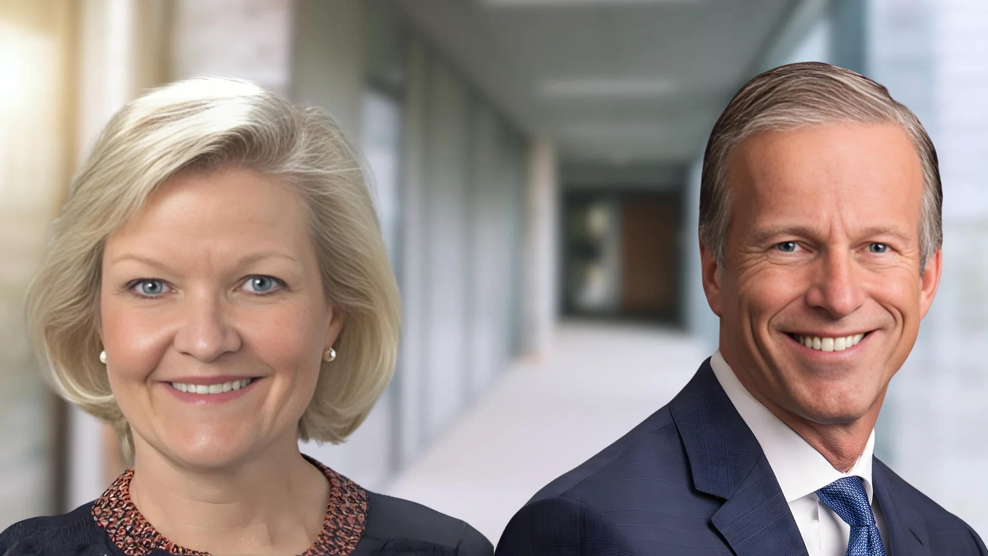 Cleta Mitchell (left), Senate Majority Leader John Thune (right)