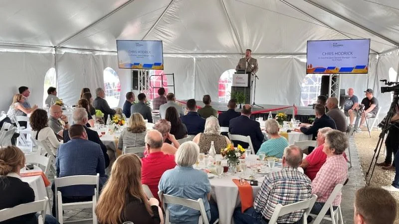 Chris Hodrick, with Blattner, speaking at the Fox Squirrel Phase 1 Solar Project Dedication Ceremony in Mt. Sterling