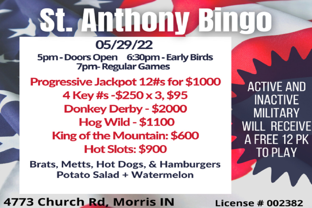 Memorial Day Weekend Bingo on May 29