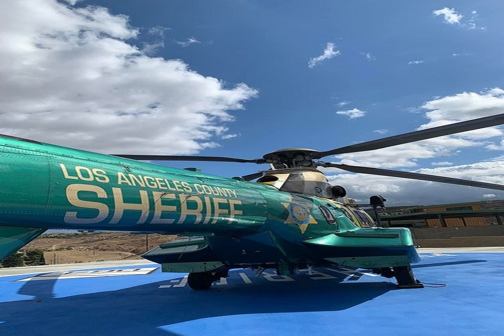 Blue Helicopter Flying Over the Saugus Area