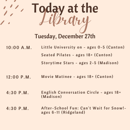 Madison County Library System – Today at the Library December 27th