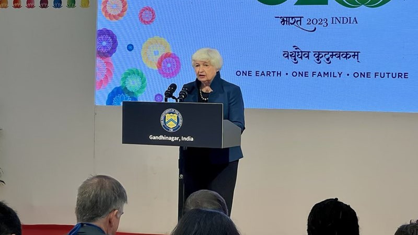 U.S. Treasury Secretary Janet Yellen speaking during the G20 Finance Ministers and Central Bank Governors meeting earlier this week