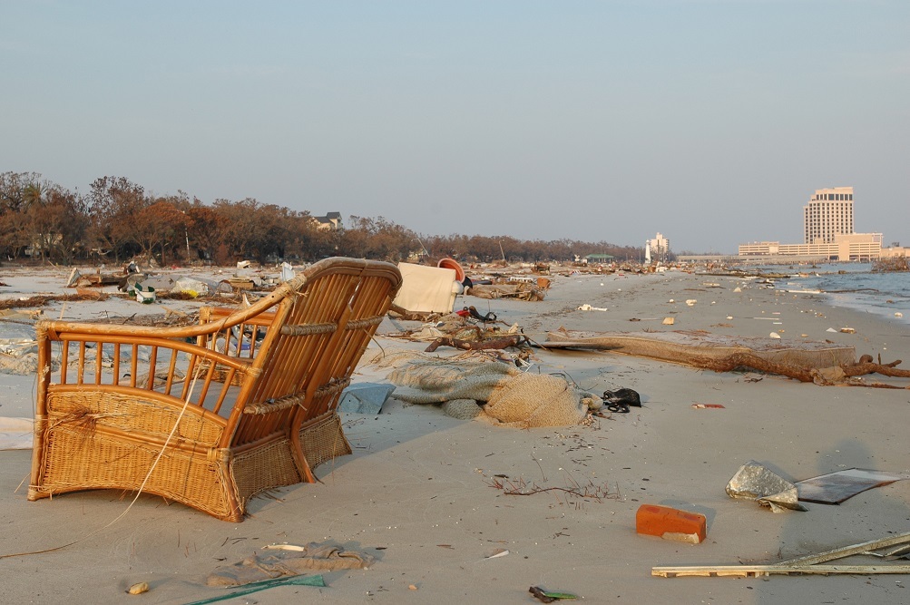 Hurricane Katrina left debris on beaches in Mississippi in its wake. - Wiki Commons Images