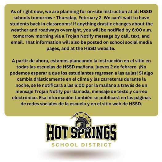 #HSSD Plans for On-Site Instruction on Thursday, Feb. 2