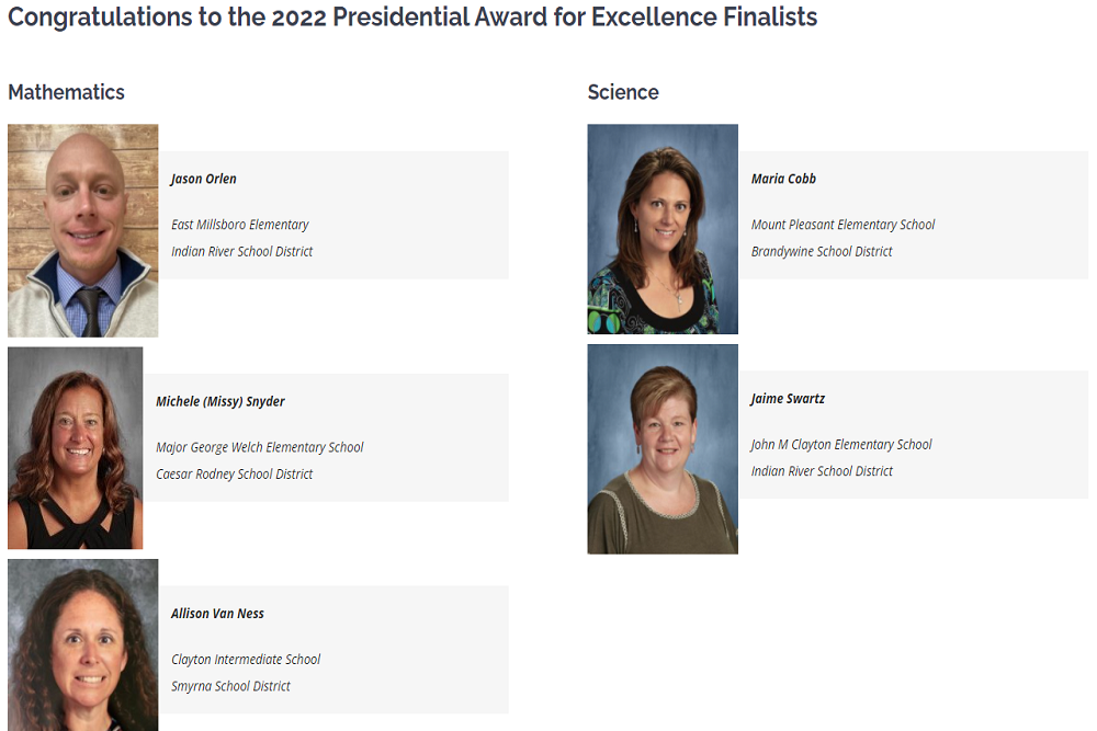 2022 Delaware State Finalists For White House STEM Recognition Announced