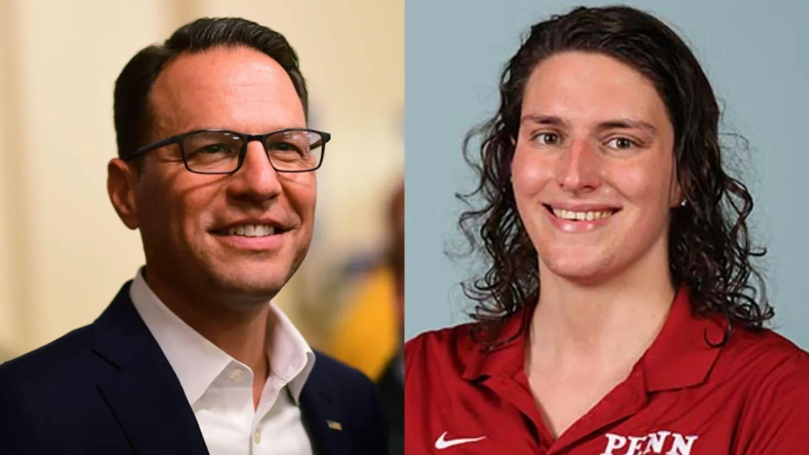 Pennsylvania Gov. Josh Shapiro, left, and University of Pennsylvania male swimmer Will "Lia" Thomas - State of Pennsylvania / Penn Athletics