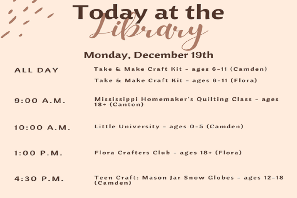 Madison County Library System – Today at the Library December 19th Madison County Library System – Today at the Library December 19th