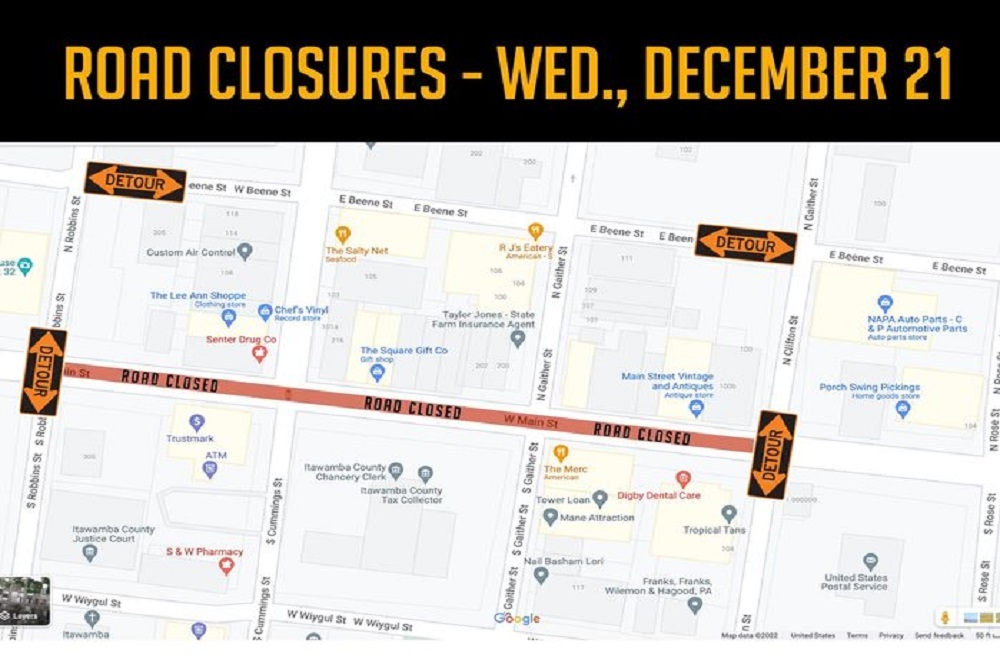 City of Fulton, MS – Road Closure for Wednesday, December 21, 2022