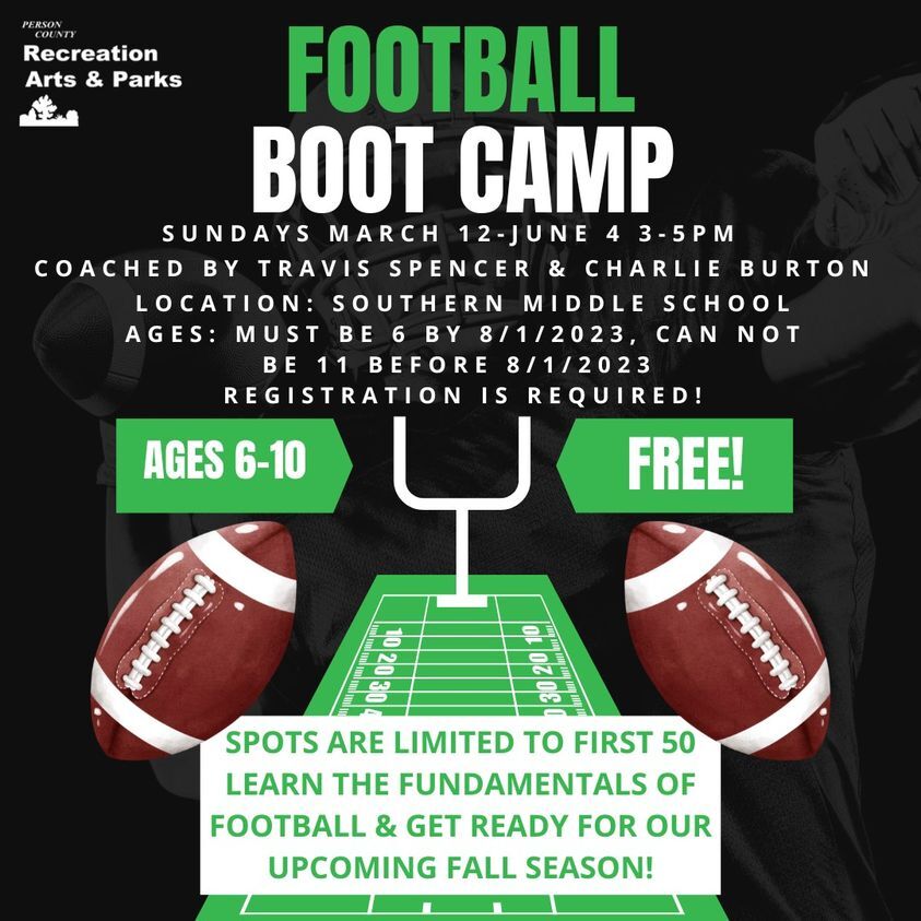 COUNTY OF PERSON: Free Football Boot Camp