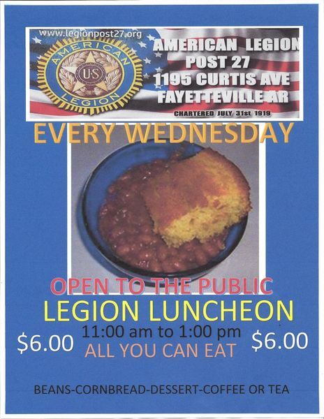 Legion Luncheon is Open to the Public every Wednesday