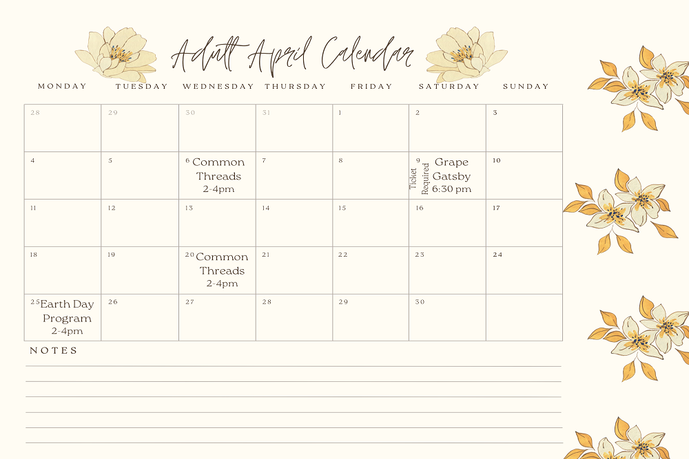 Starkville Public Library April Calendar of Events