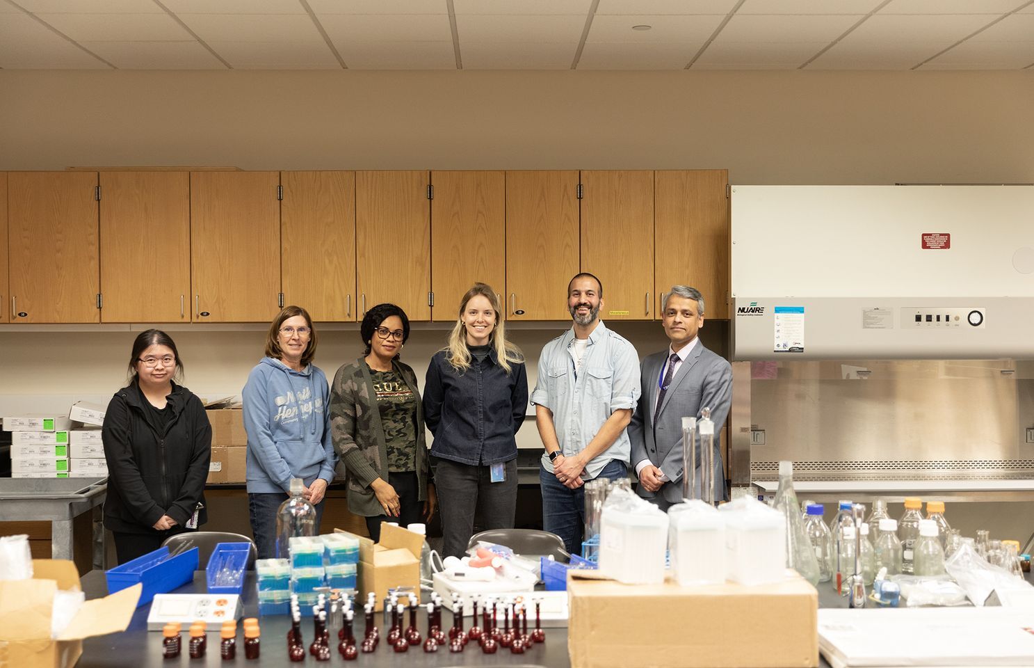 Lambert and Tombisammy visited campus and brought boxes full of useful lab equipment