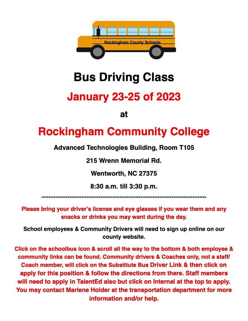 ROCKINGHAM COUNTY SCHOOLS: Bus Driving Class January 23-25