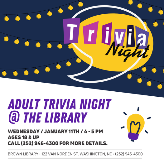 CITY OF WASHINGTON: First Adult Trivia Night Jan. 11th