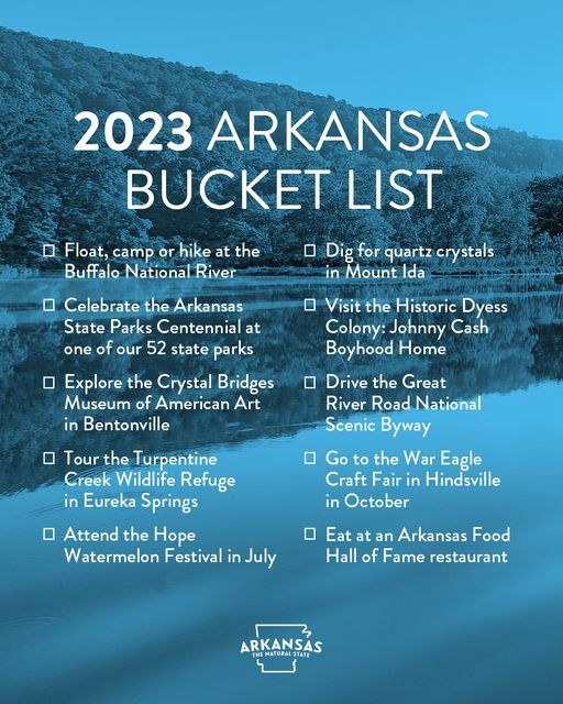 ARKANSAS DEPARTMENT OF PARKS, HERITAGE AND TOURISM – DIVISION OF ARKANSAS HERITAGE: your 2023 Arkansas Bucket List