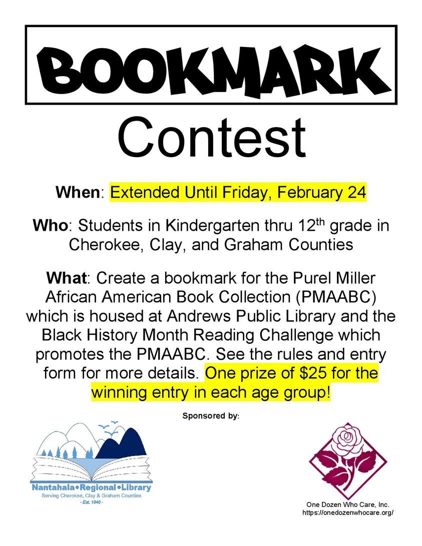 ANDREWS PUBLIC LIBRARY: Book Contest deadline has been extended to Friday, February 24!