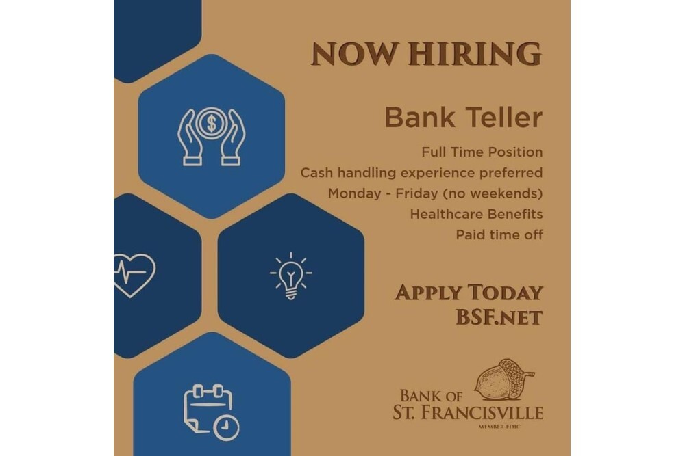 Now Hiring for full-time Bank Teller