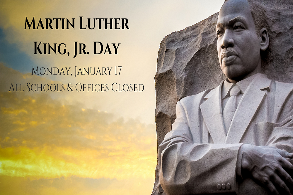 The college will be closed Monday, January 17 for the Martin Luther King, Jr. Holiday.