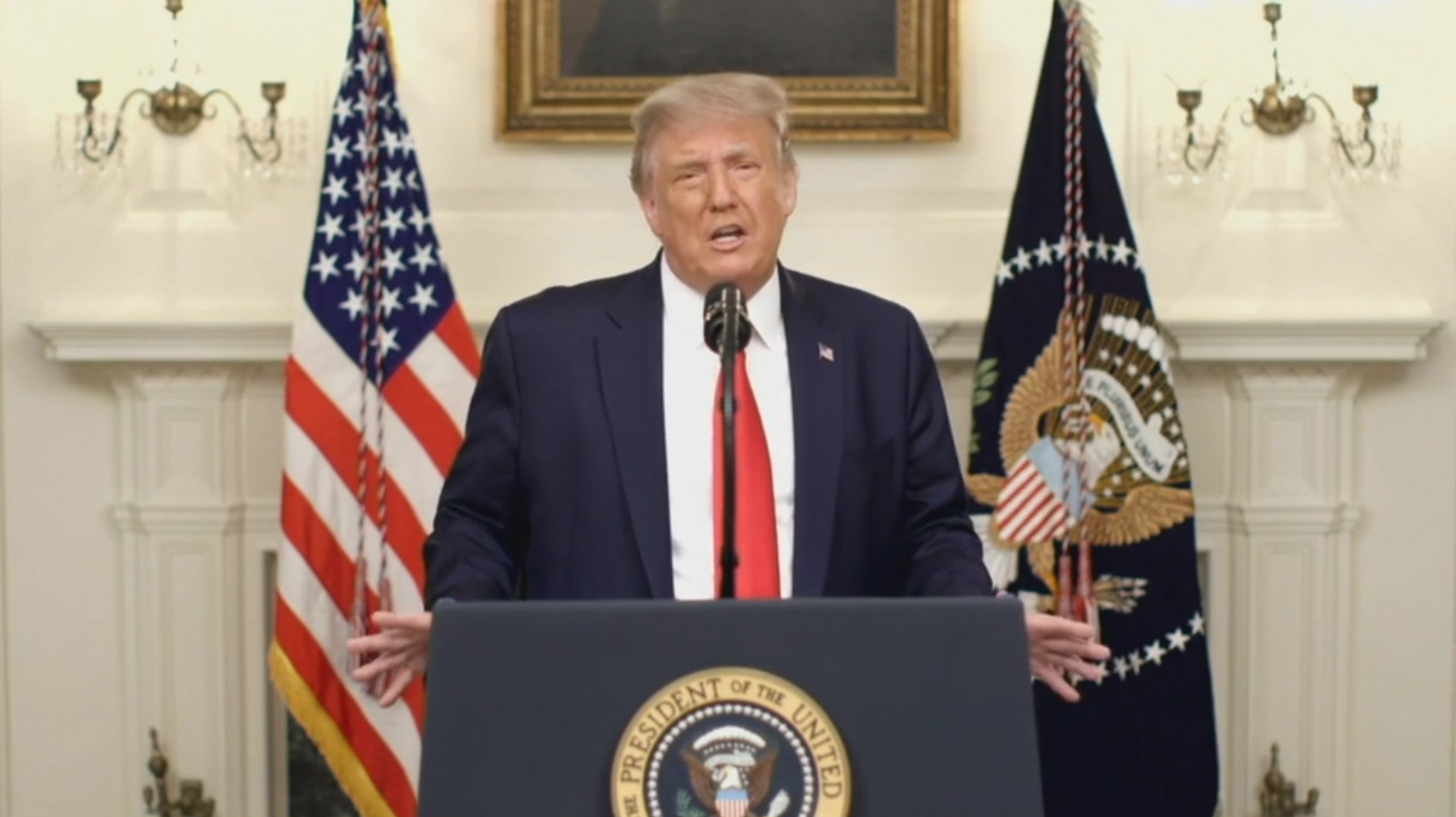 President Trump virtually addressed those attending the 75th Annual Alfred E. Smith Memorial Foundation Dinner. President Trump virtually addressed those attending the 75th Annual Alfred E. Smith Memorial Foundation Dinner.