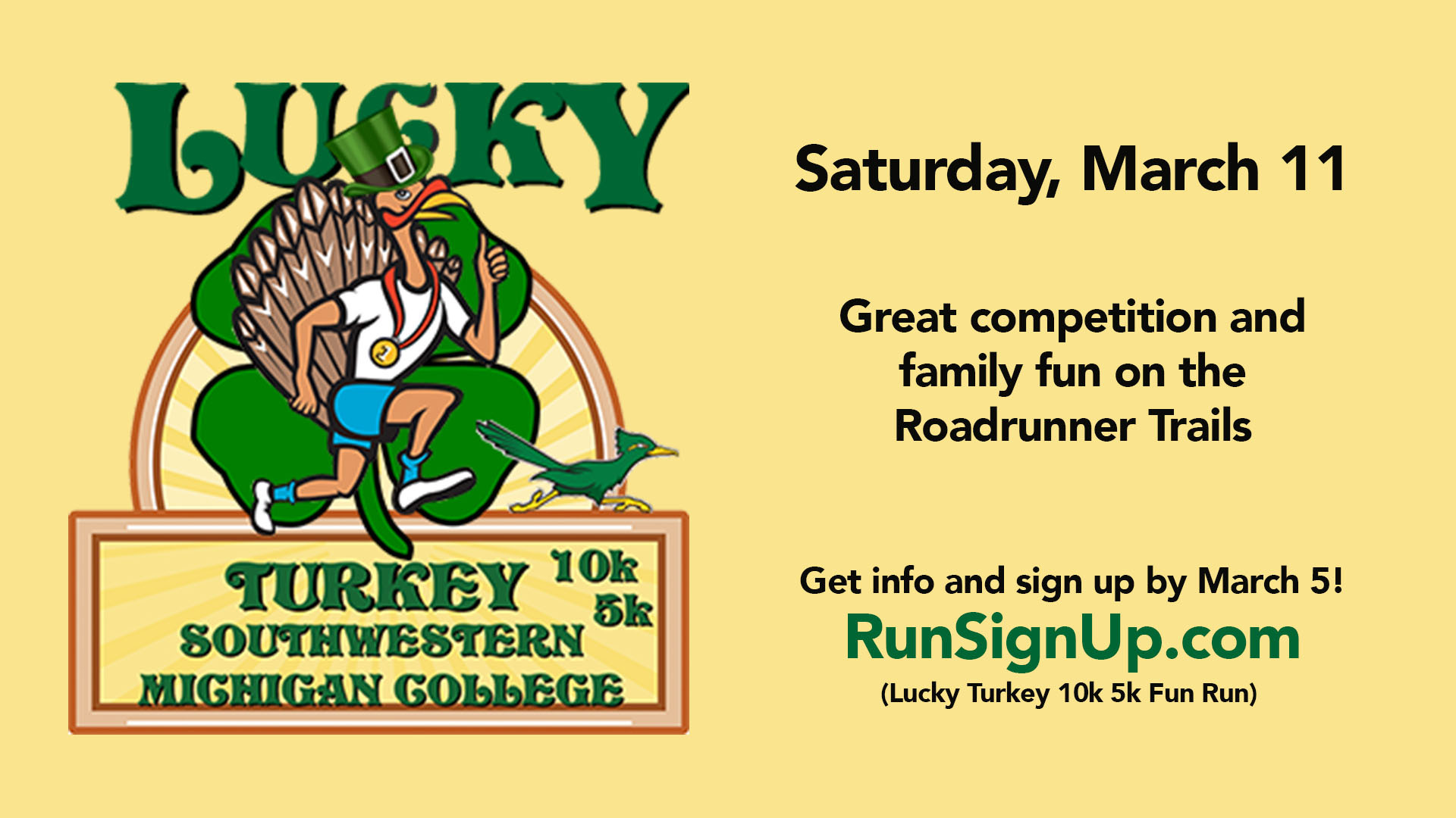 Lucky Turkey 10k, 5k, and Kids Run on Saturday, March 11
