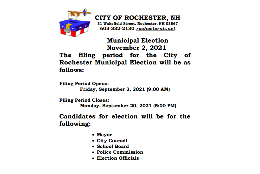 Rochester City Filing Period – 2021 Municipal Election