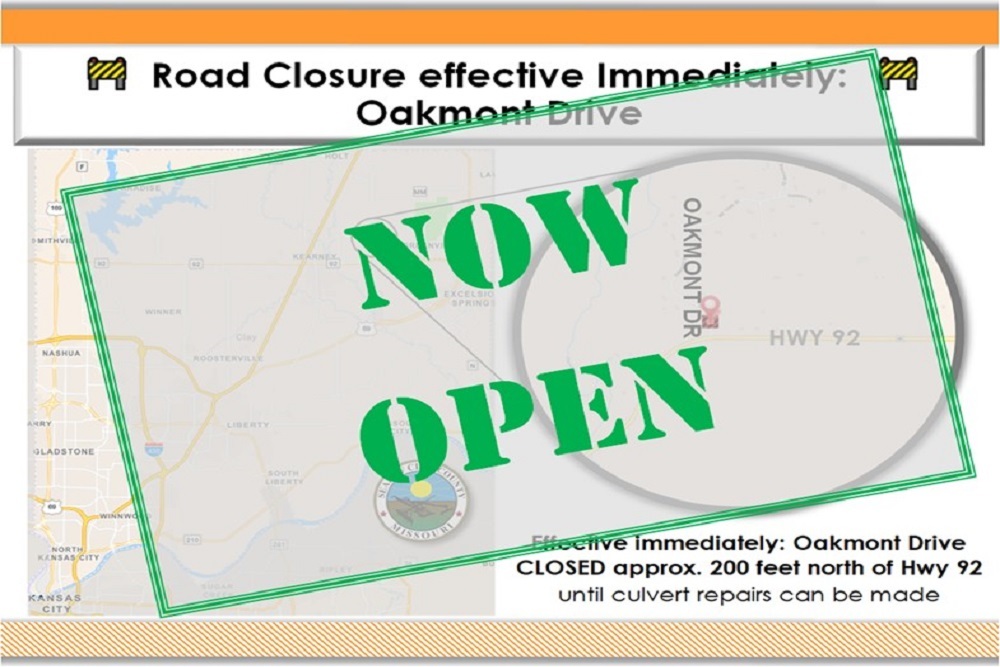 Clay County, Missouri Government – Oakmont Drive North of Highway 92 Has Reopened