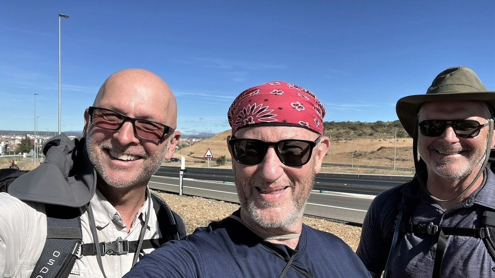Bishop James Conley (center), Bishop James Wall (left) and Archbishop Paul Coakley recently trekked El Camino de Santiago in Spain.