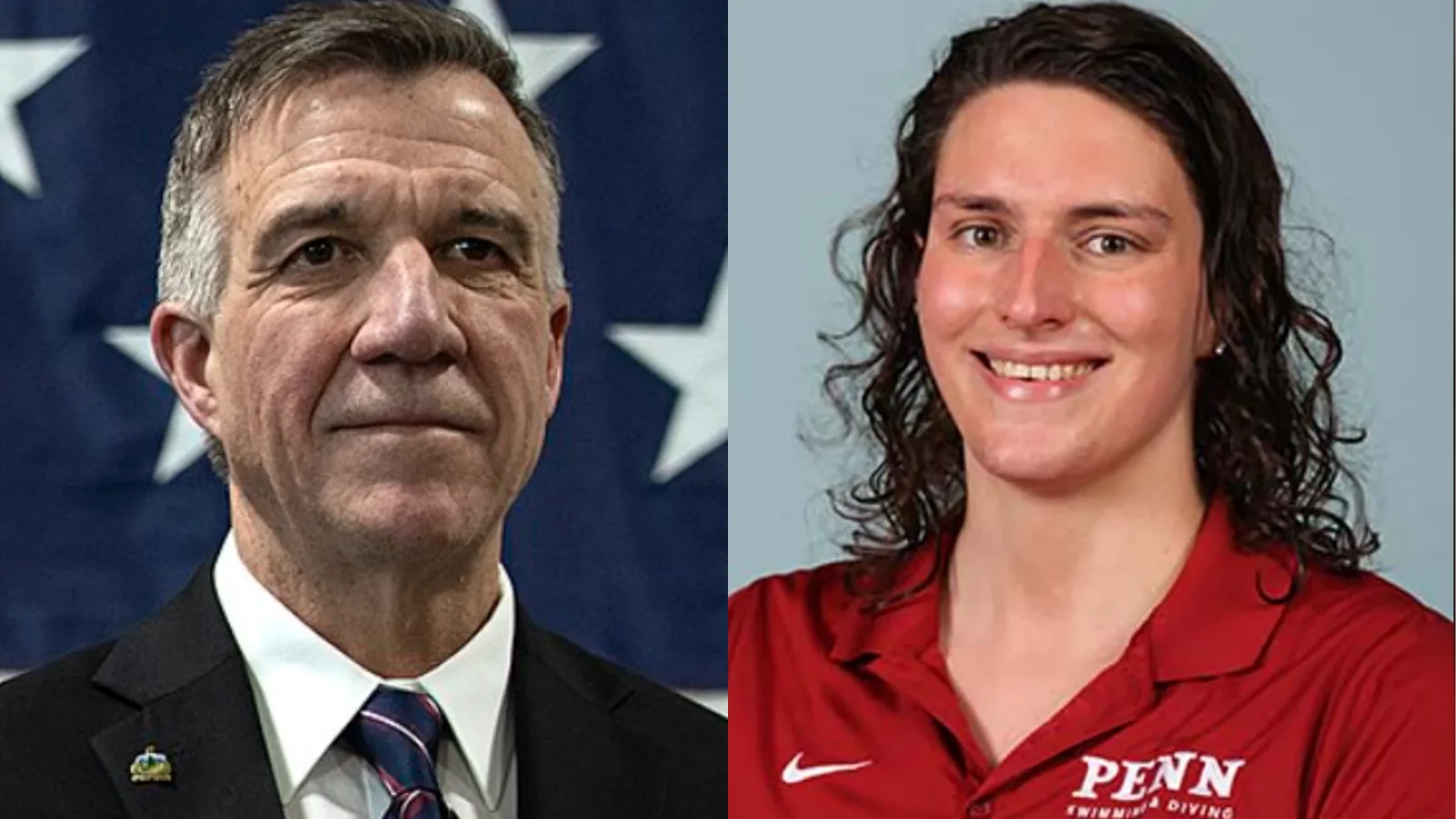 Vermont Gov. Phil Scott, left, and University of Pennsylvania male swimmer Will "Lia" Thomas - State of Vermont / Penn Athletics