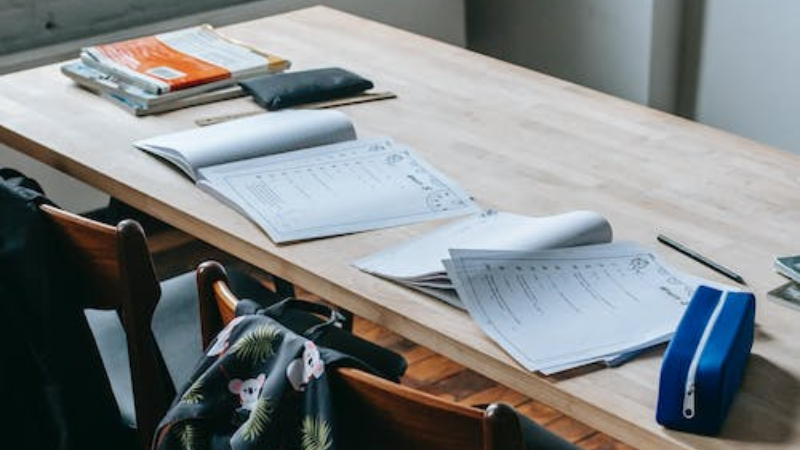 Free to use  School bench with textbooks in classroom