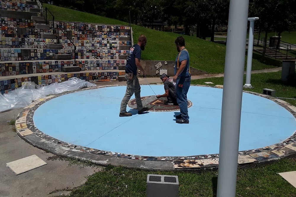 The City of Lucedale – The Crew From Floorz N More Started Work on the Tiles at the Amphitheater Yesterday
