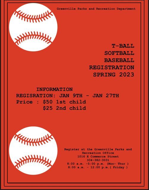 T-Ball Softball Baseball Registration Spring 2023