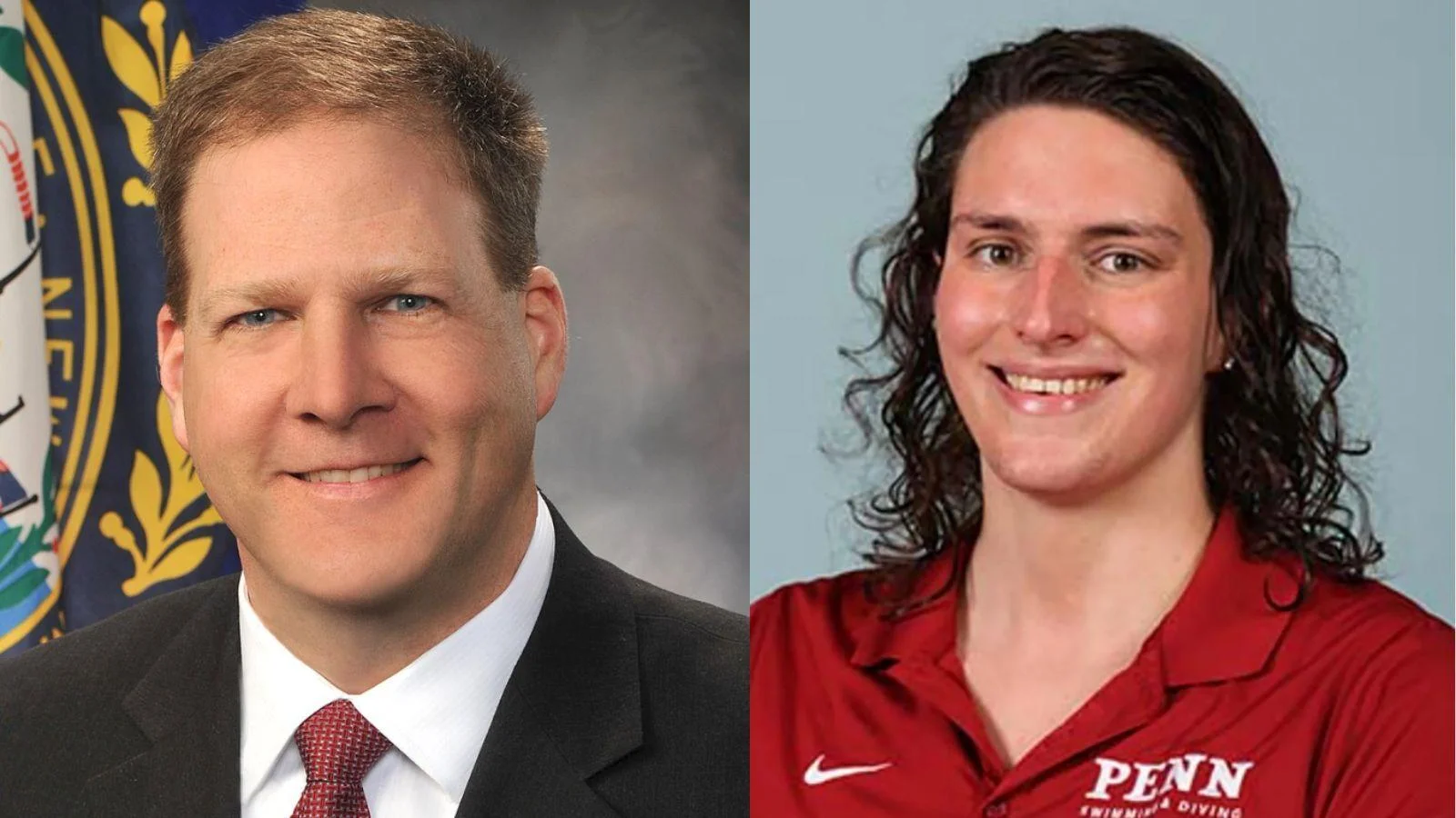 New Hampshire Gov. Chris Sununu, left, and University of Pennsylvania male swimmer Will "Lia" Thomas - State of New Hampshire / Penn Athletics