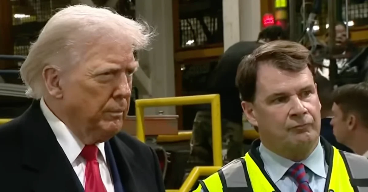 President Donald Trump (R), left, and Ford CEO Jim Farley during Trump's recent visit to Ford's Dearborn plant