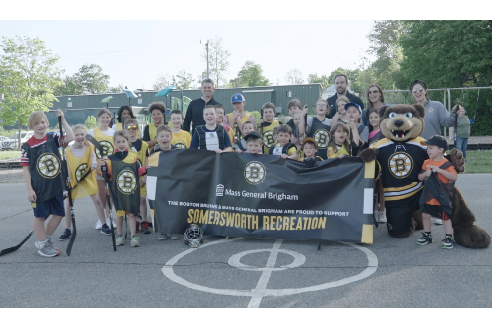 Wentworth-Douglass/Mass General and Boston Bruins Bring Hockey Equipment and Lessons to Somersworth