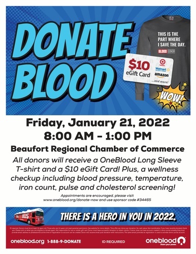 Beaufort Reg. Chamber of Commerce & Visitors Center: Blood Drive hosted by Beaufort Regional Chamber of Commerce