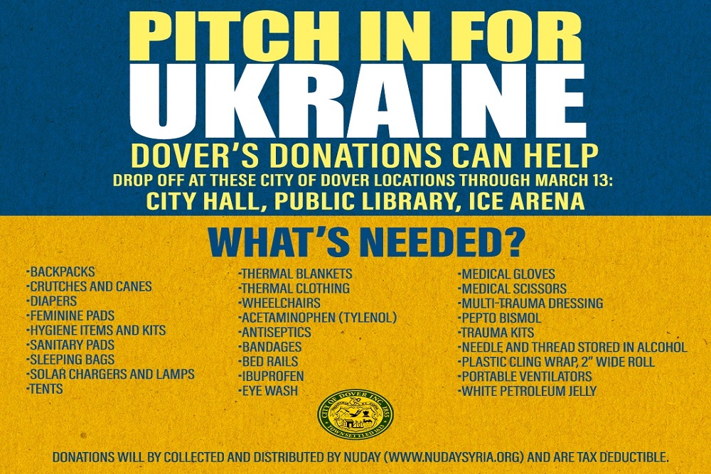 City of Dover: City of Dover provides collection points for needed Ukraine supplies