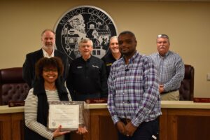 Commissioners Present Service Awards to Stroud, Ham, Phillips, Morgan, and Kent
