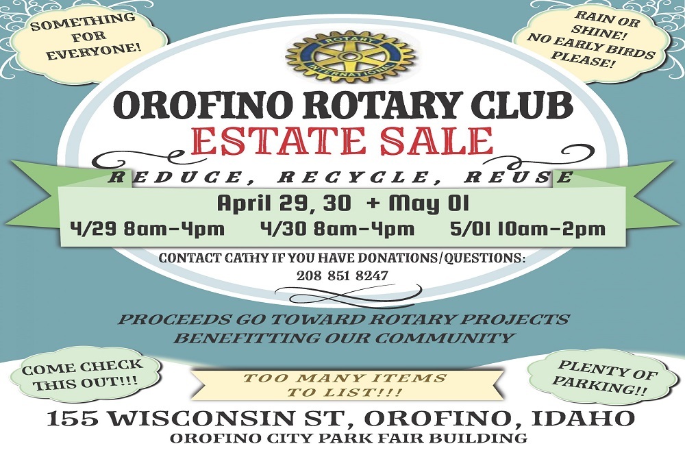 Clearwater County Chamber Of Commerce: Orofino Rotary Club Estate Sale