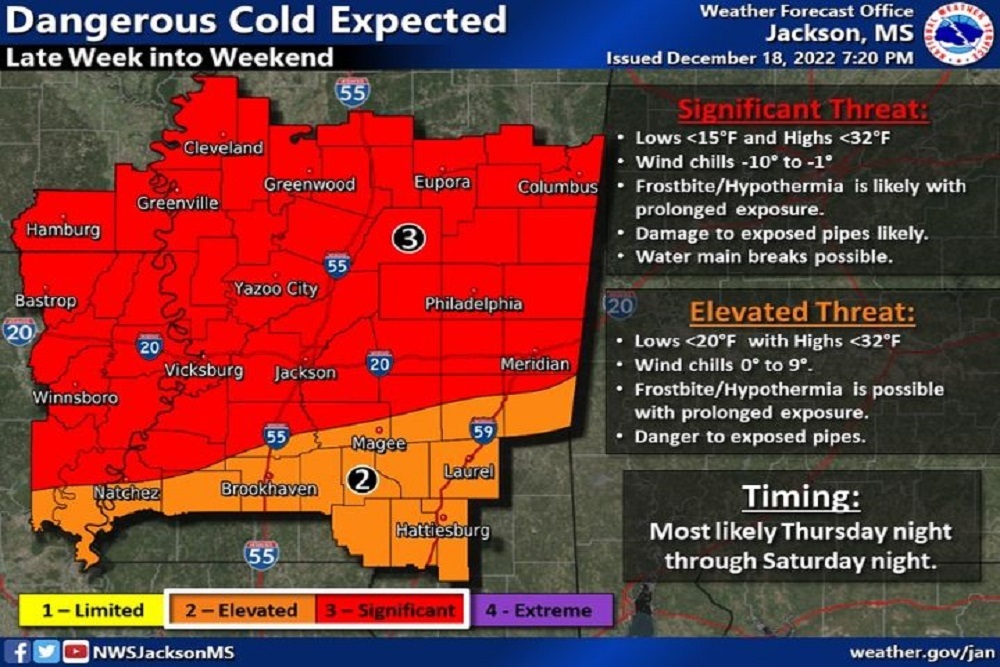 Mississippi Band of Choctaw Indians – A Period of Dangerously Cold Weather is Expected From Thursday Night Through Saturday Night for Our Forecast Area